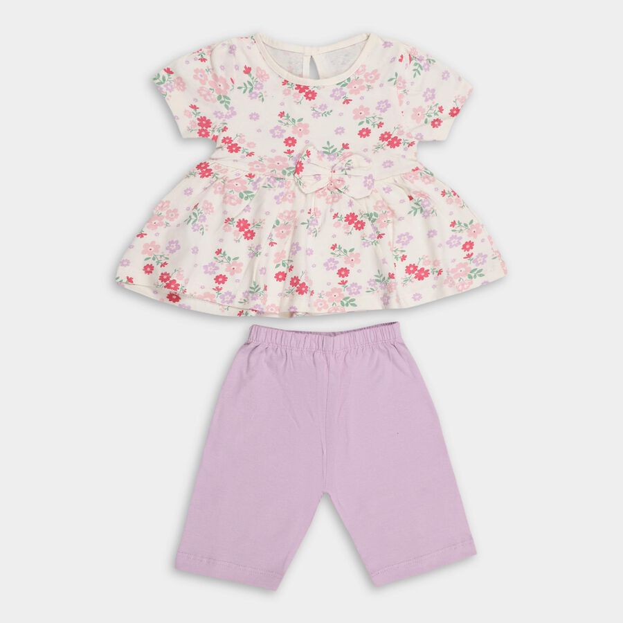 Infants' White Cotton Floral Top and Capri Set, Lilac, large image number null