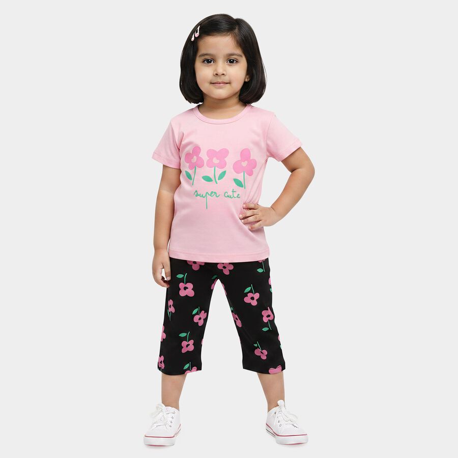 Girls Lilac Round Neck Casual Top And Capri Set, लाइलेक, large