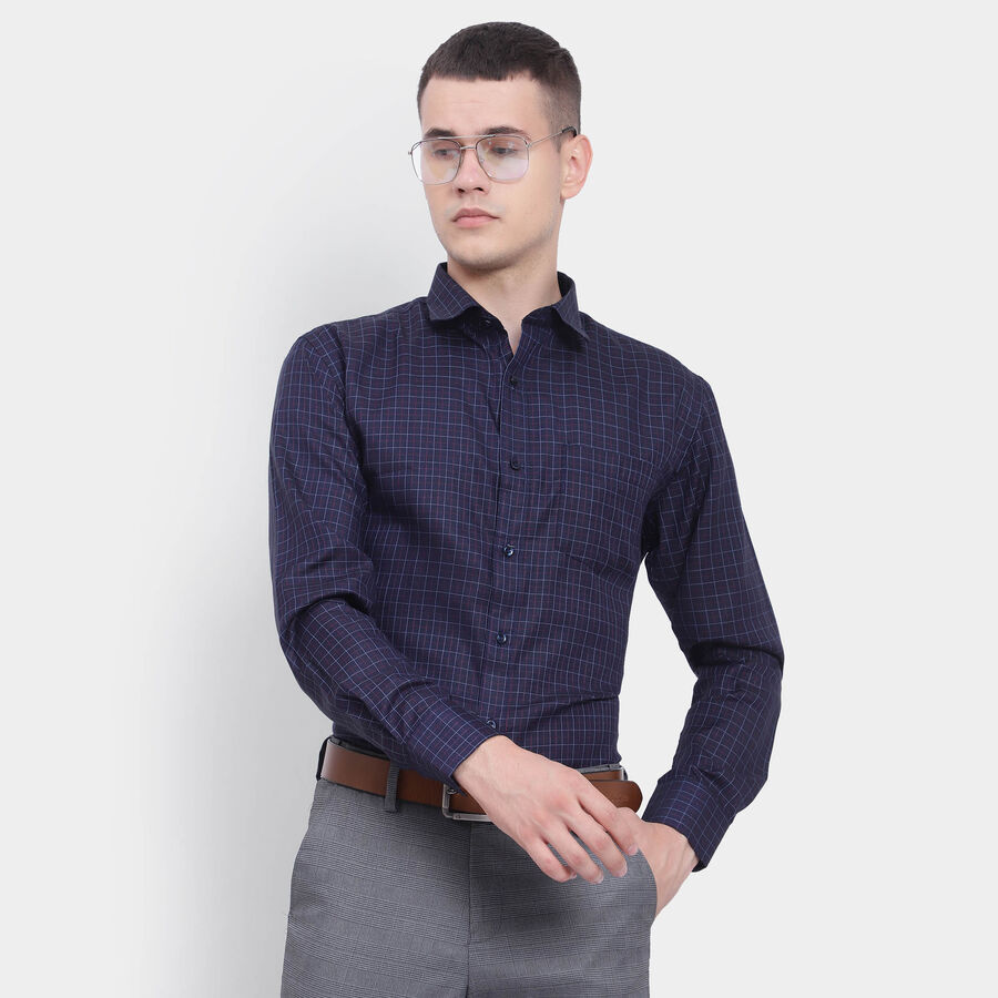 Checks Formal Shirt, Navy Blue, large image number null