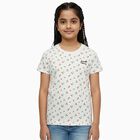 Girls' Off White Cotton Round Neck Casual T-Shirt, ऑफ व्हाइट, small