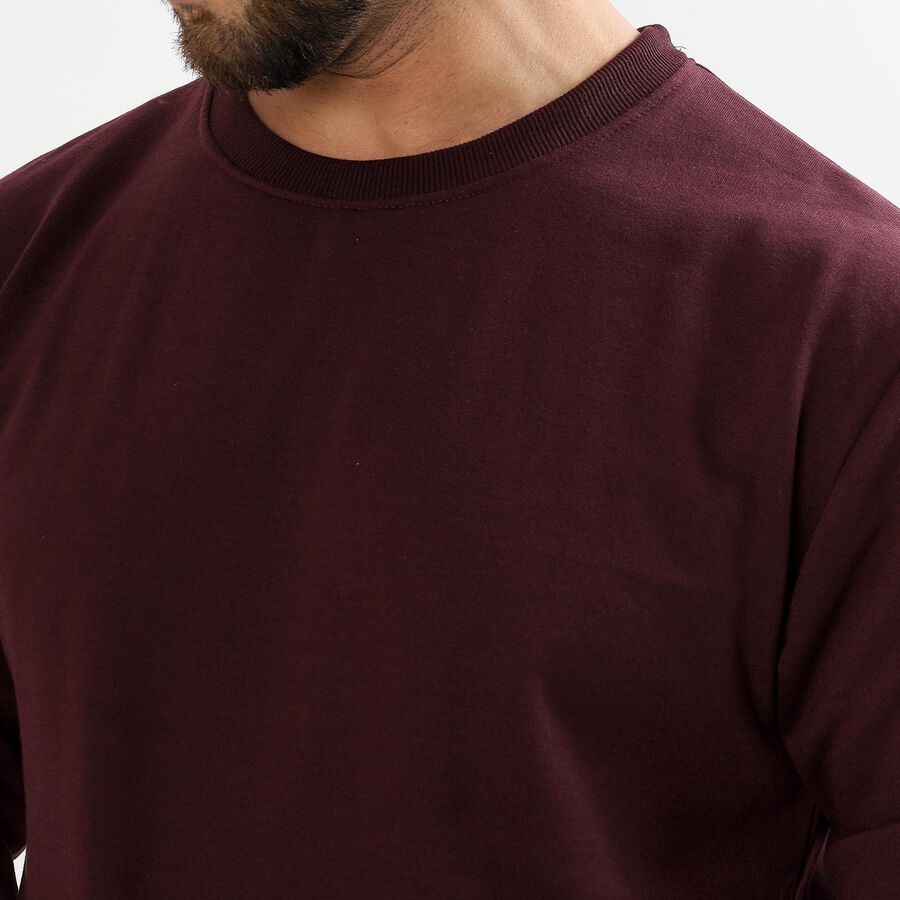 Men's Deep Burgundy Crew Neck Casual Sweatshirt, Wine, large image number null