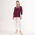 Women's Deep Wine Red Round Neck Embroidered Kurti, Wine, small image number null