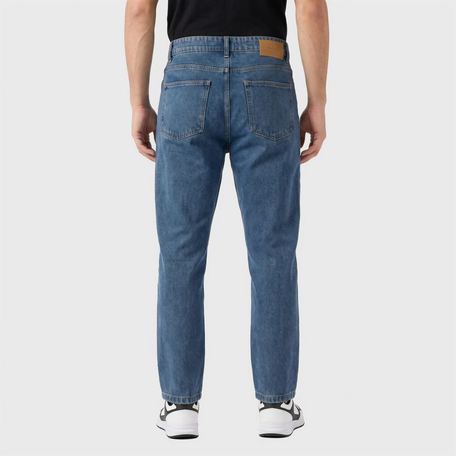 Men's Blue Straight Fit Faded Jeans, Mid Blue, large