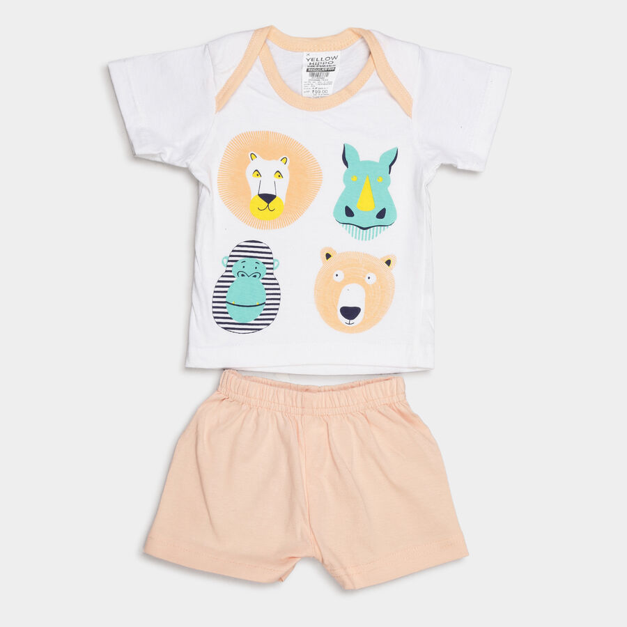 Infants Cotton Boat Neck Baba Suit, Peach, large image number null
