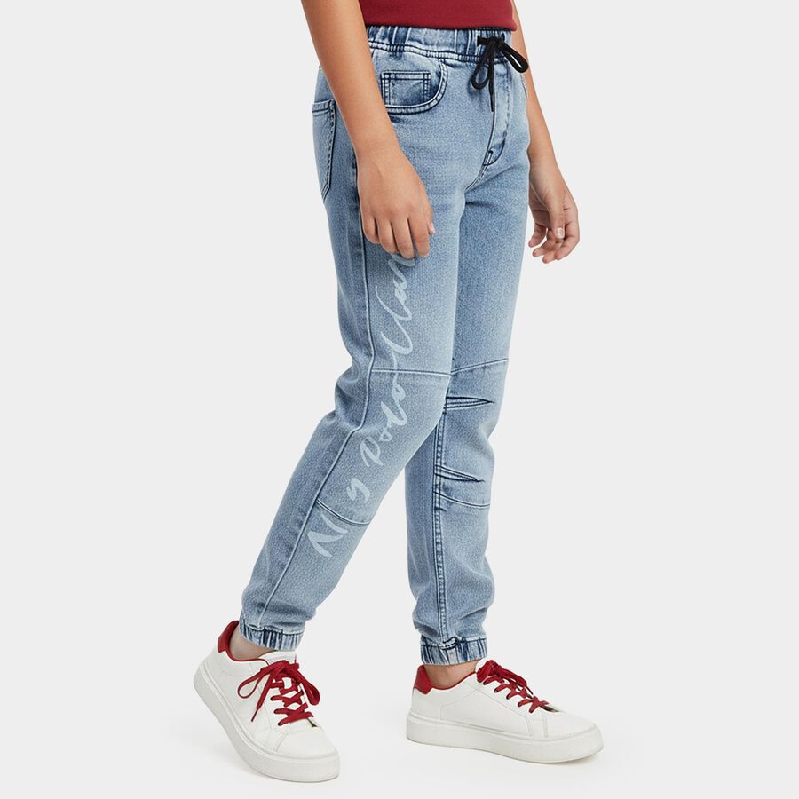 Boys' Blue Regular Fit Washed Jeans, Mid Blue, large