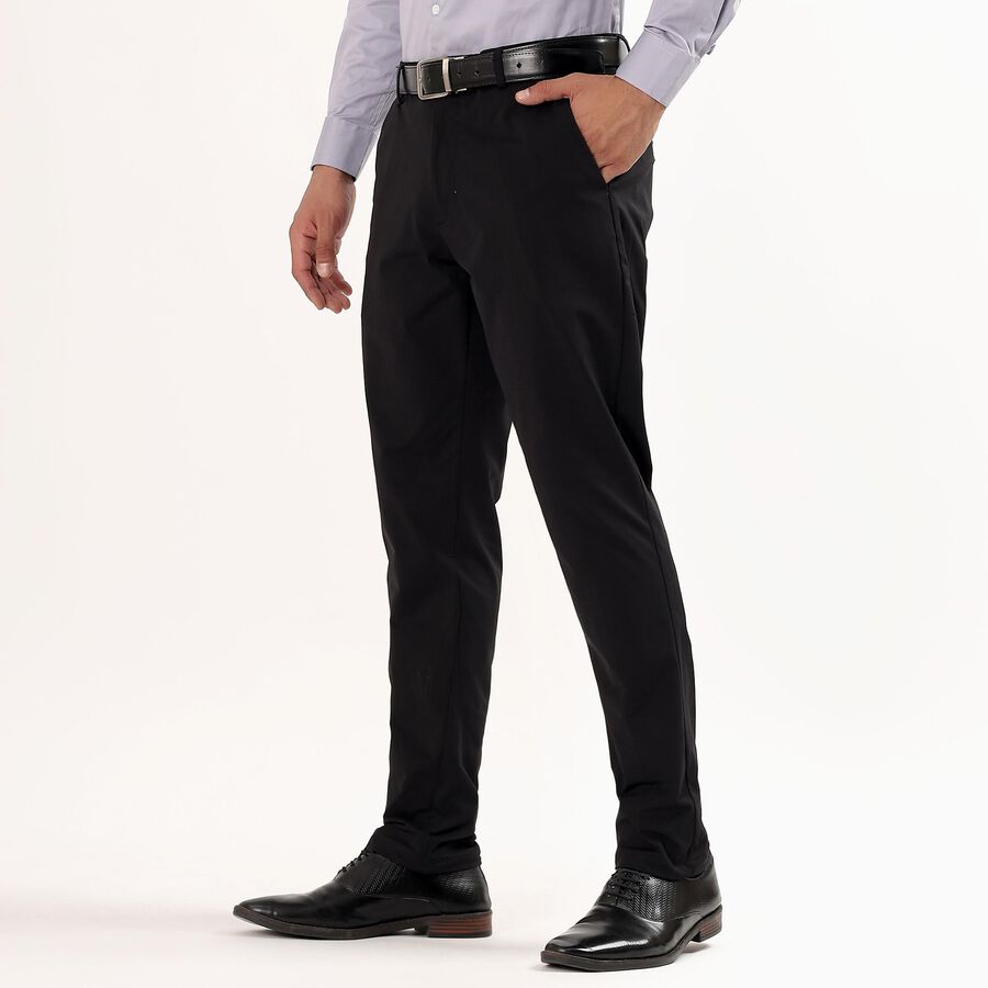 Men's Slim Fit Casual Trousers, काला, large image number null
