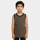 Boys Bright White Cotton Round Neck Casual Vest, Olive, small image number null