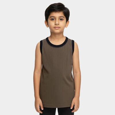 Boys Bright White Cotton Round Neck Casual Vest
