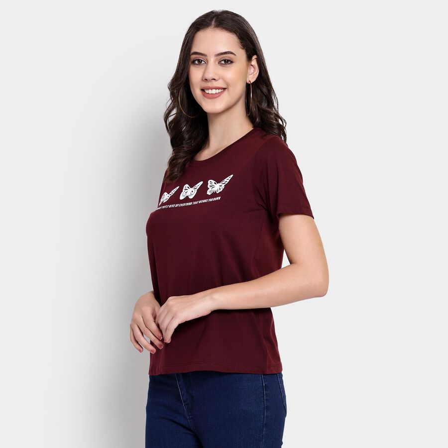 Ladies' Round Neck T-Shirt , Wine, large image number null