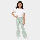 Girls' Mint Green Flared Fit Belted Jeans, Light Green, small