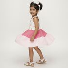 Girls' Pink and White Floral Printed Tiered Casual Frock, Light Pink, small image number null