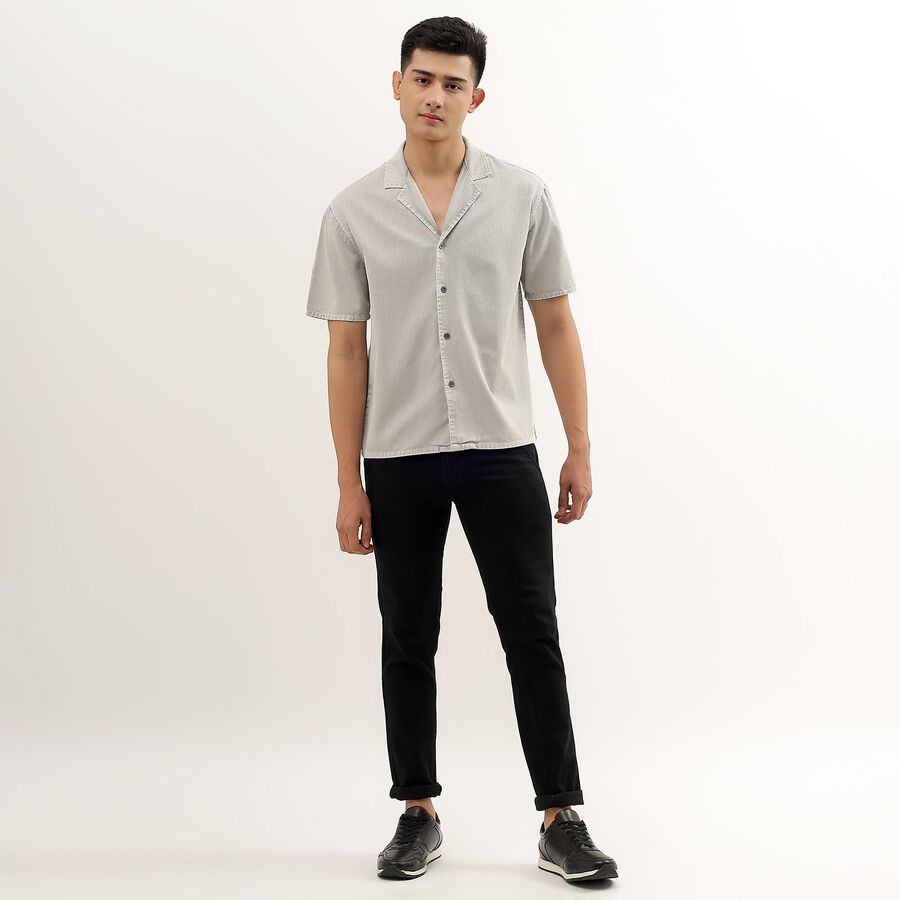 Men's Light Grey Cotton Regular Collar Casual Shirt, Light Grey, large image number null