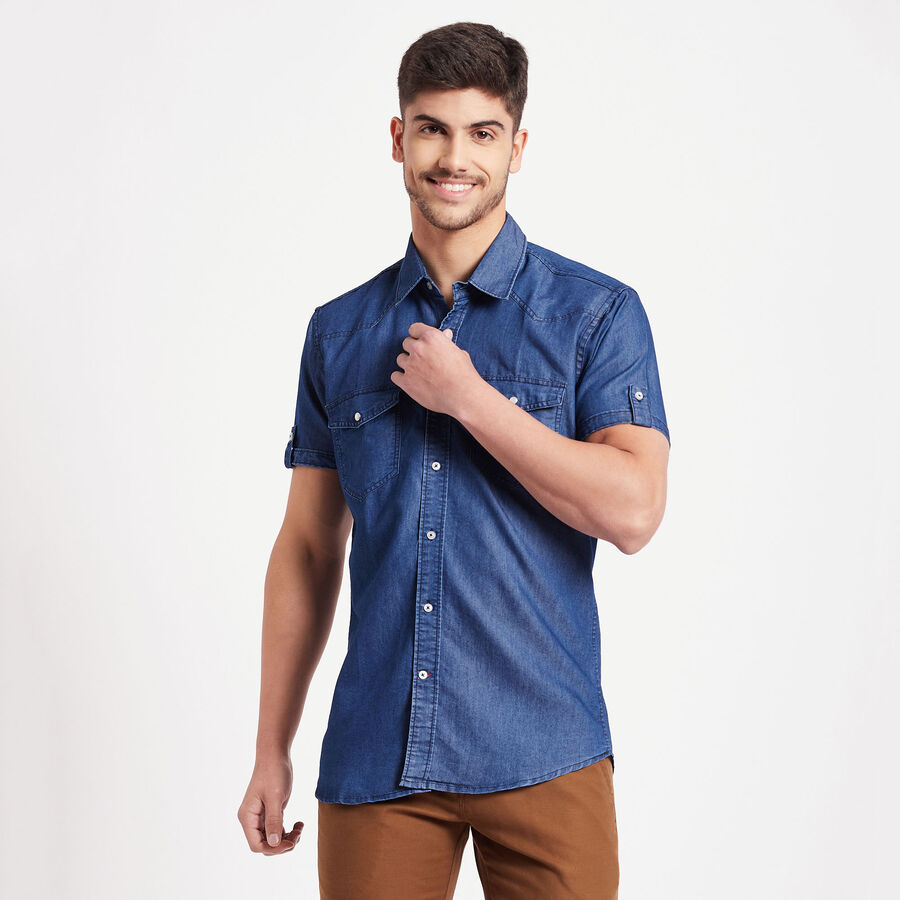 Cotton Solid Casual Shirt, Melange Blue, large image number null