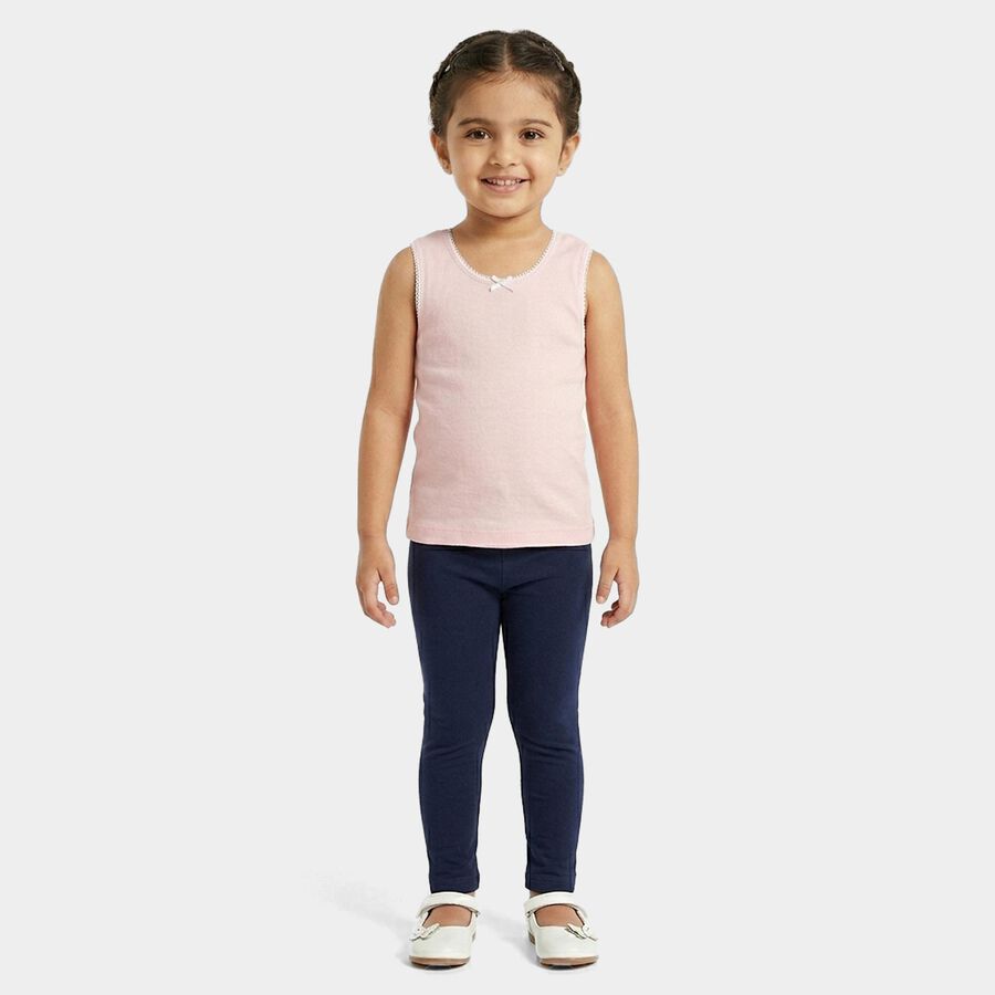 Girls Pink Cotton Round Neck Sleeveless Vest, Pink, large