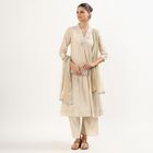 Women's Beige V-Neck Embroidered Kurta, Beige, small image number null