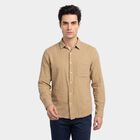 Men's Beige Cotton Casual Shirt, गहरा पीला, small