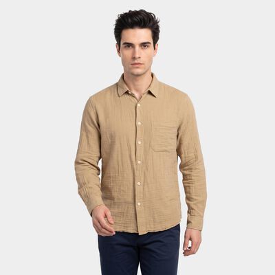 Men's Beige Cotton Casual Shirt