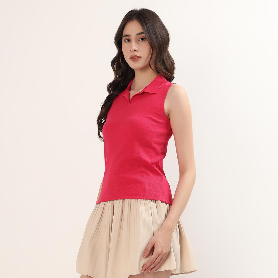 Women's Fuchsia Polo Collar Preppy Polo T-Shirt, Fuchsia, large