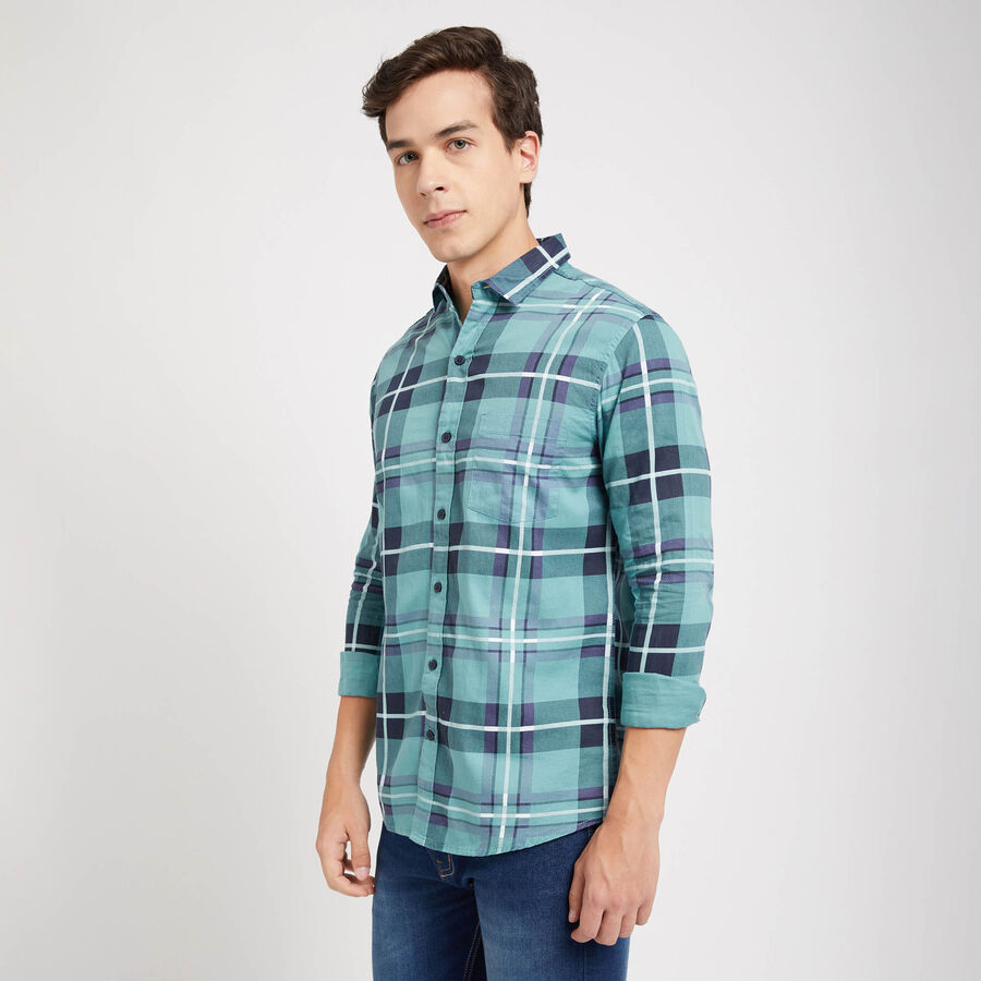 Cotton Checks Casual Shirt, Dark Blue, large image number null