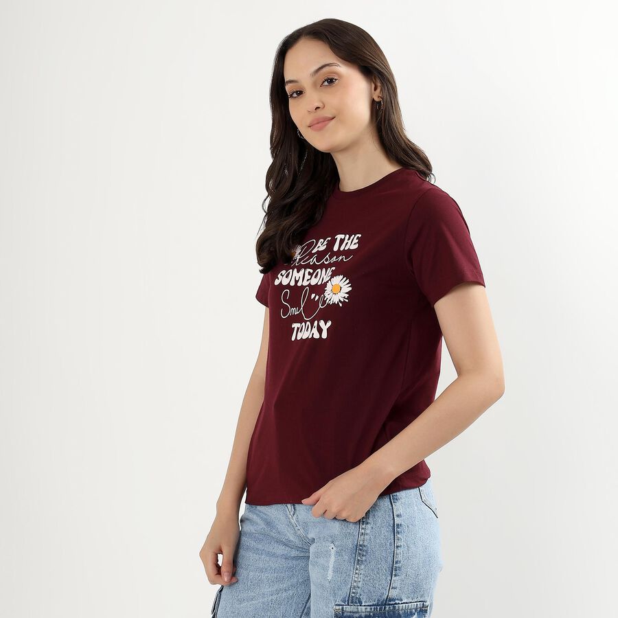 Ladies' Round Neck T-Shirt, Wine, large image number null
