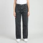 Women's Dark Grey Straight Fit Patch Pocket Jeans, गहरा ग्रे, small