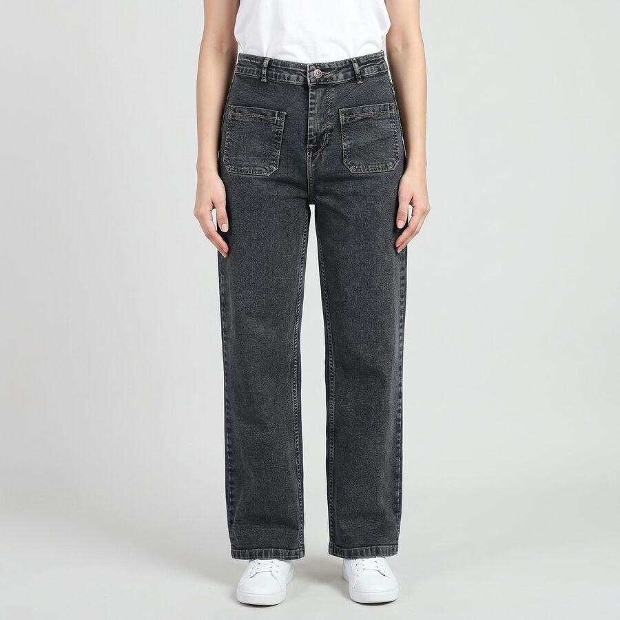 Women's Dark Grey Straight Fit Patch Pocket Jeans, गहरा ग्रे, large
