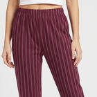 Women's Wine Straight Fit Striped Lounge Pyjama, Wine, small