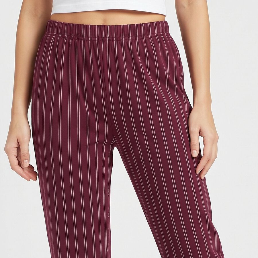 Women's Wine Straight Fit Striped Lounge Pyjama, Wine, large