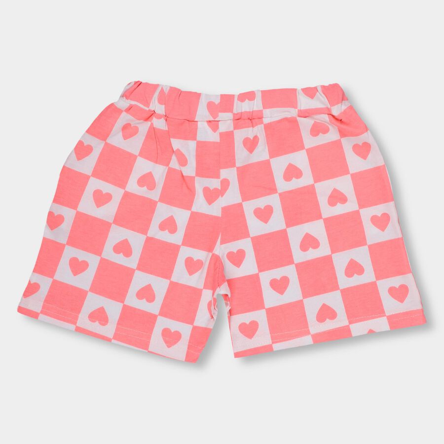Girls' Coral Pink Printed Elastic Waist Shorts, Pink, large image number null