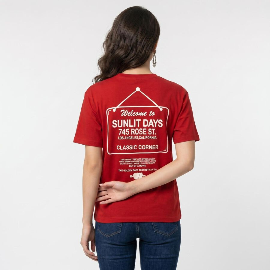 Women's Red Round Neck Regular T-Shirt, Red, large