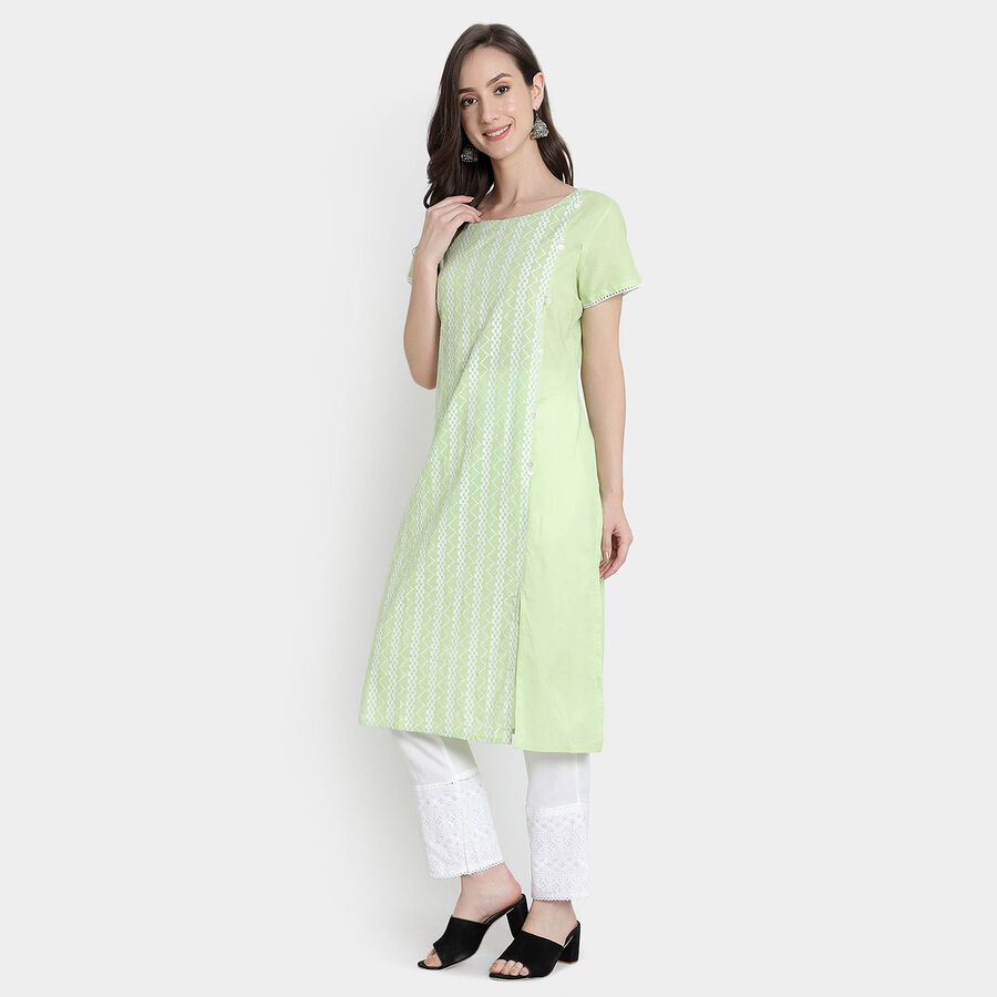 Cotton Embroidered Short Sleeves Kurta, Light Green, large image number null