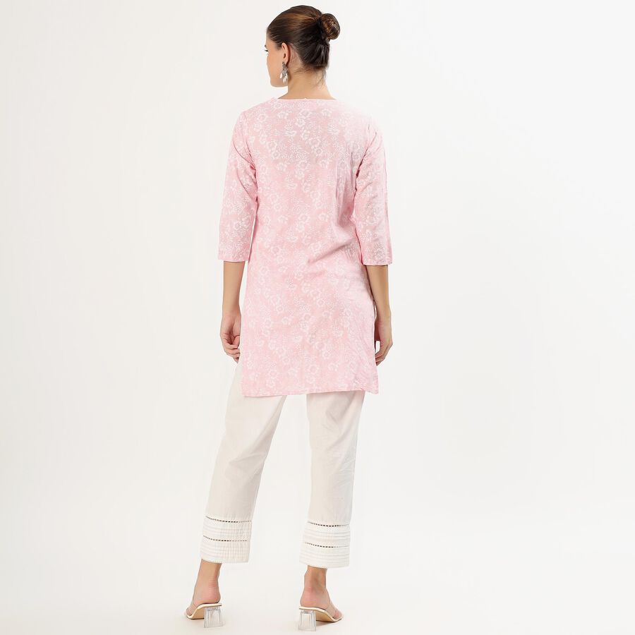 Women's Soft Pastel Pink Round Neck Floral Printed Kurta, गुलाबी, large image number null