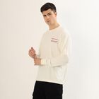 Men's Soft Eggshell White Crew Neck Casual Full Sleeve T-Shirt, ऑफ व्हाइट, small image number null