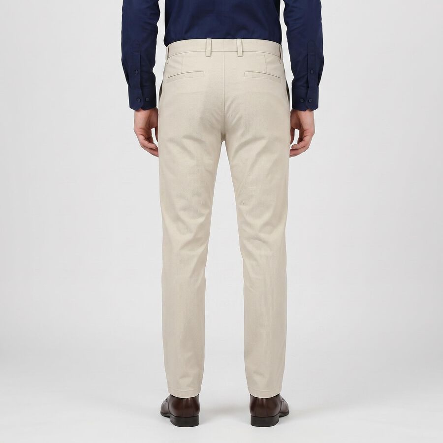 Men's Off White Slim Fit Textured Chino Trousers, Off White, large