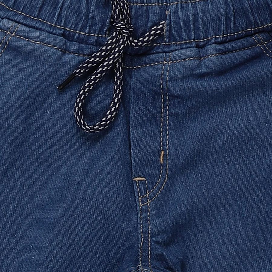 Boys' Blue Regular Fit Elastic Waist Jeans, मध्यम नीला, large