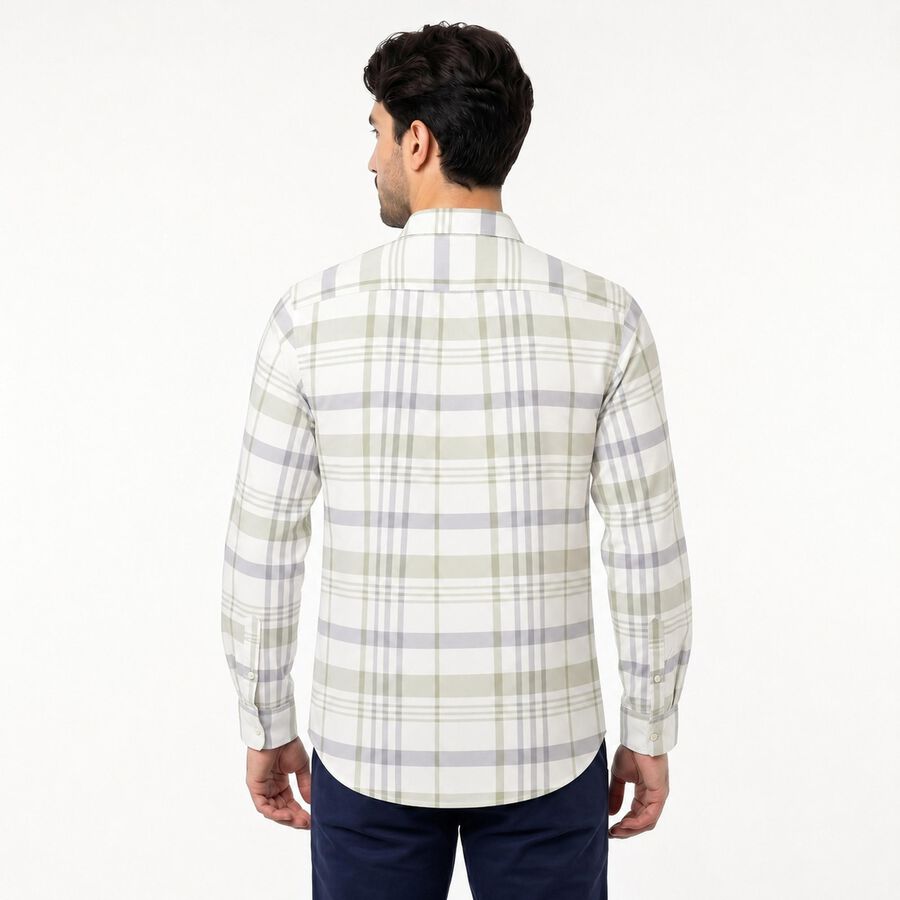 Men's White Cotton Long Sleeves Spread Collar Regular Fit Casual Shirt, सफ़ेद, large