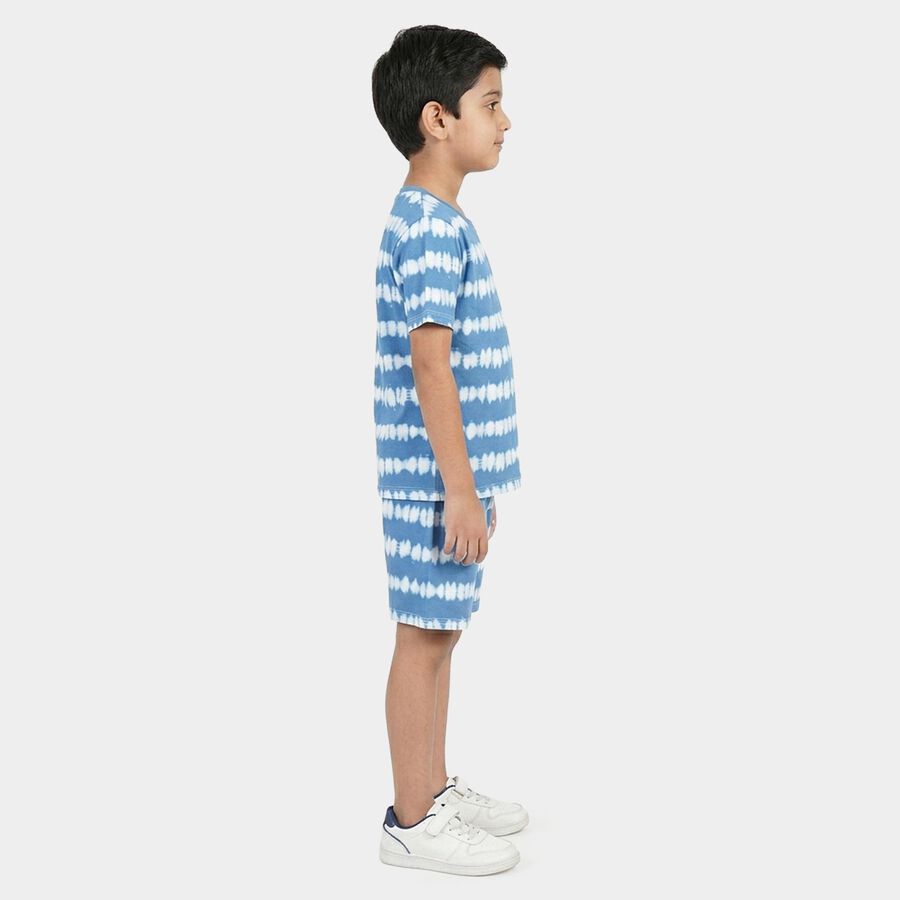 Boys Light Blue Cotton Round Neck Solid Night Suit, Light Blue, large