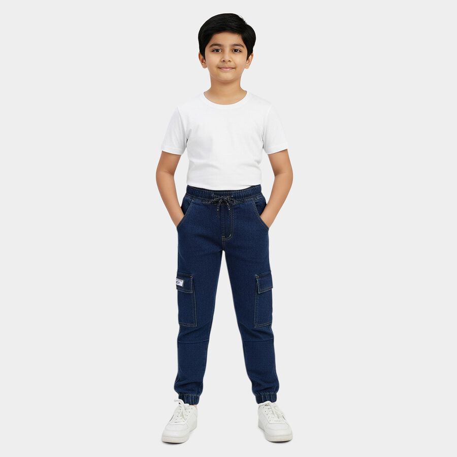 Boys' Light Blue Slim Fit Washed Jeans, मध्यम नीला, large
