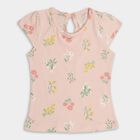 Girls' Light Pink and Peach Cotton Round Neck Floral Print T-Shirt, लाइलेक, small image number null