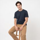 Men's Navy Blue Cotton Round Neck Regular T-Shirt, टील ब्लू, small
