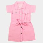 Girls' Pink Shirt Style Solid Frock, गुलाबी, small