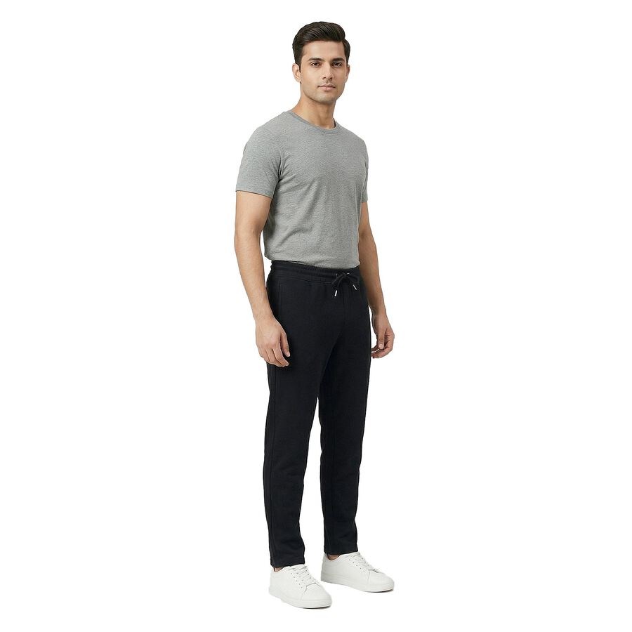 Men's Black Tapered Fit Zippered Track Pants, काला, large
