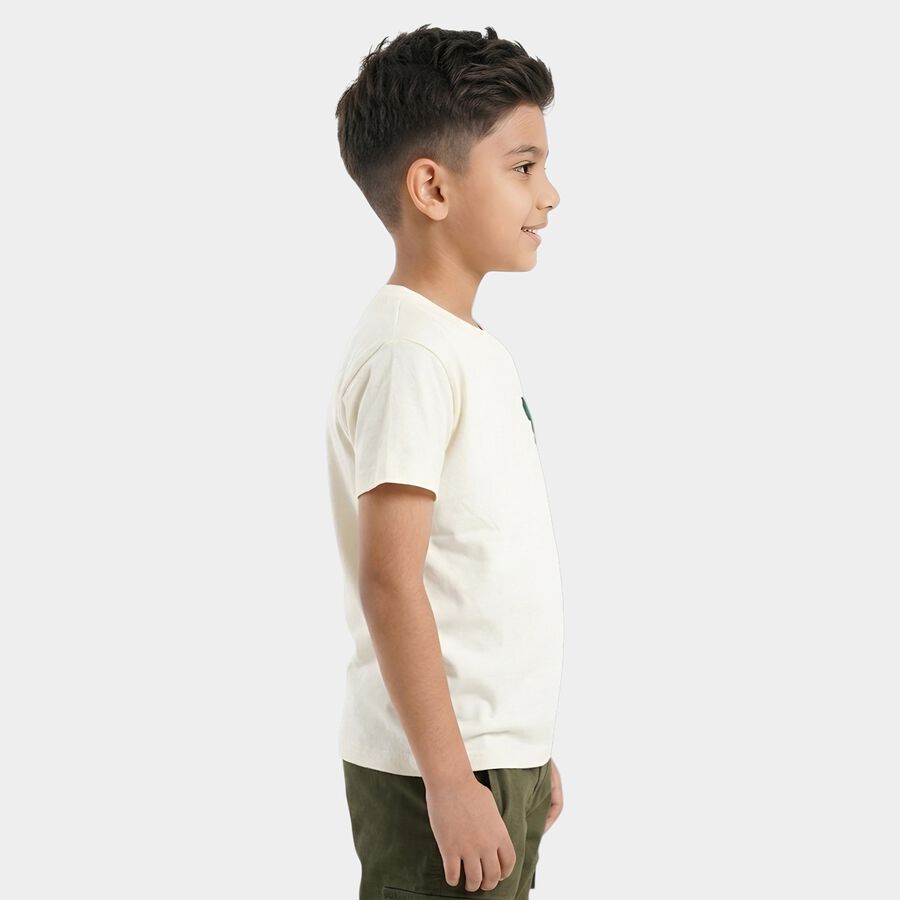 Boys' Half Sleeves T-Shirt, ऑफ व्हाइट, large