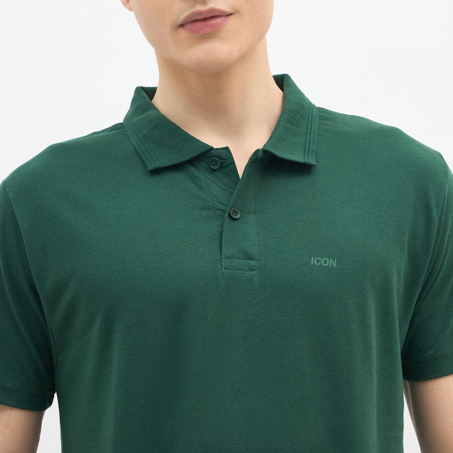 Men's Dark Green Polo Neck Casual T-Shirt, Dark Green, large