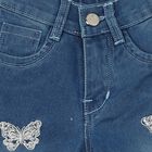 Girls Blue Flared Fit Butterfly Embroidered Jeans, Mid Blue, small