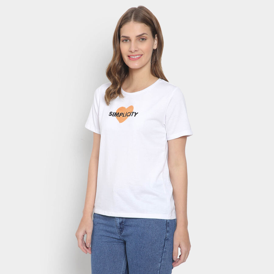 Embellished Round Neck T-Shirt, White, large image number null