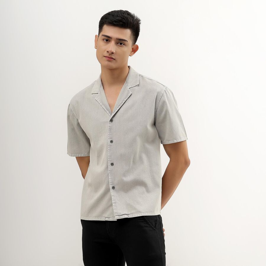 Men's Light Grey Cotton Regular Collar Casual Shirt, Light Grey, large image number null