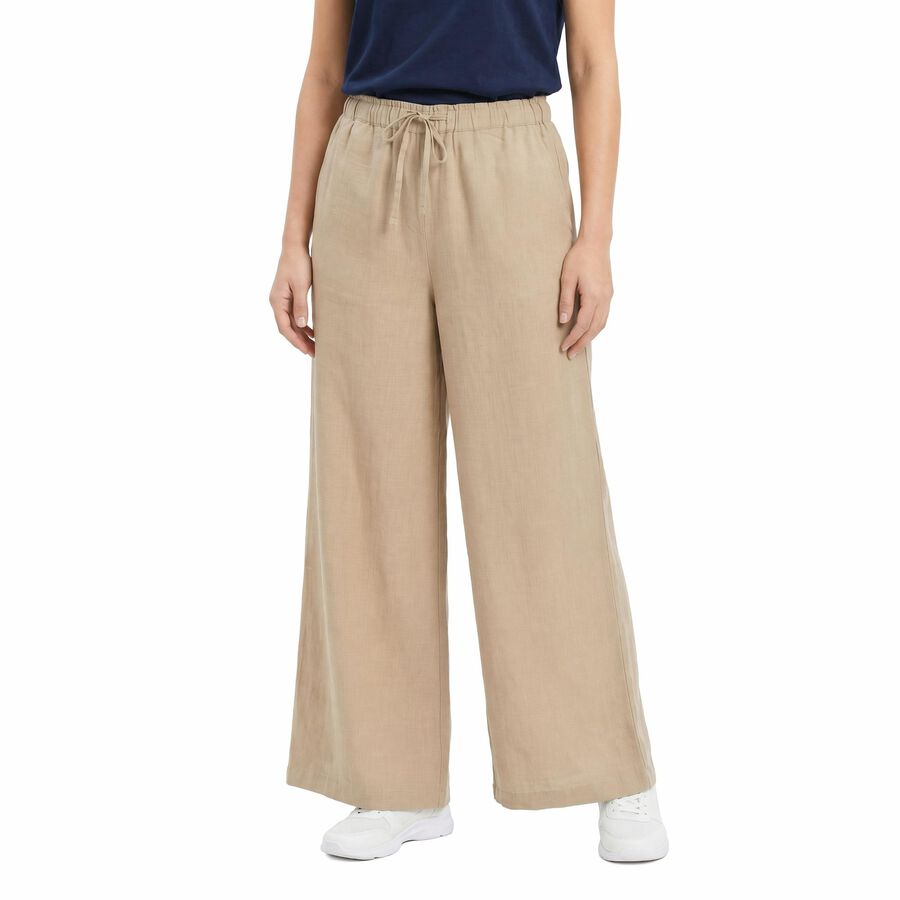 Women Beige Wide Leg Drawstring Waist Track Pants, गहरा पीला, large
