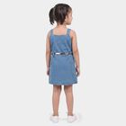 Girls' Blue A-Line Button Front Belted Frock, मध्यम नीला, small