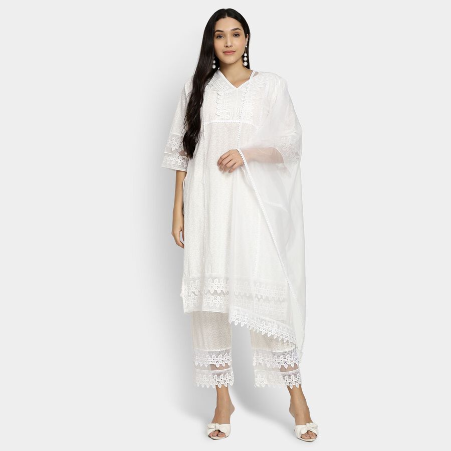 Ladies' 100% Cotton Ethnic Set, Off White, large image number null